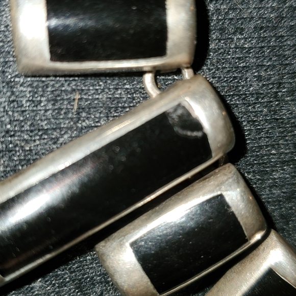 Heavy Vintage Mexico Sterling black onyx inlay Necklace - Picture 12 of 15